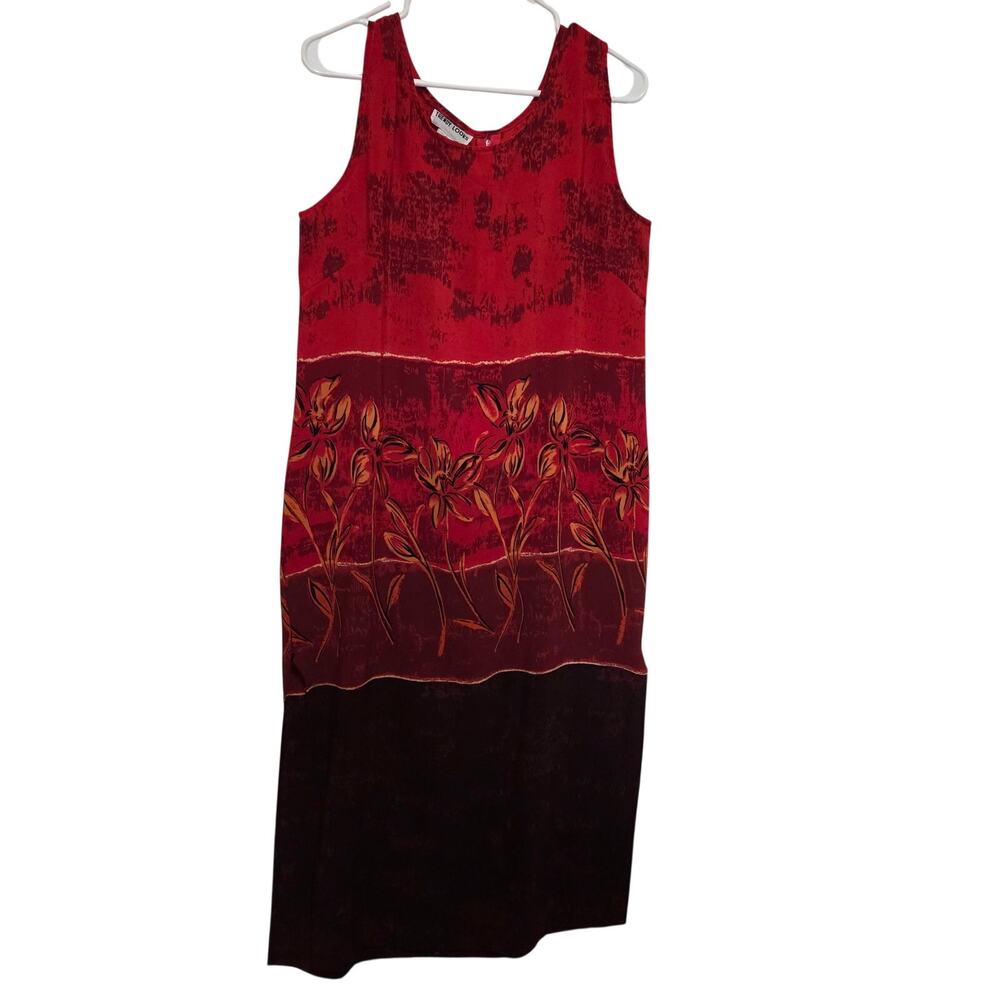 Vintage Trendy Looks Red Floral Sleeveless Scoop Neck Maxi Shift Dress Size XL